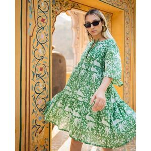 Sohana Liz Dress in Green Bird Sise S / Pristine condition